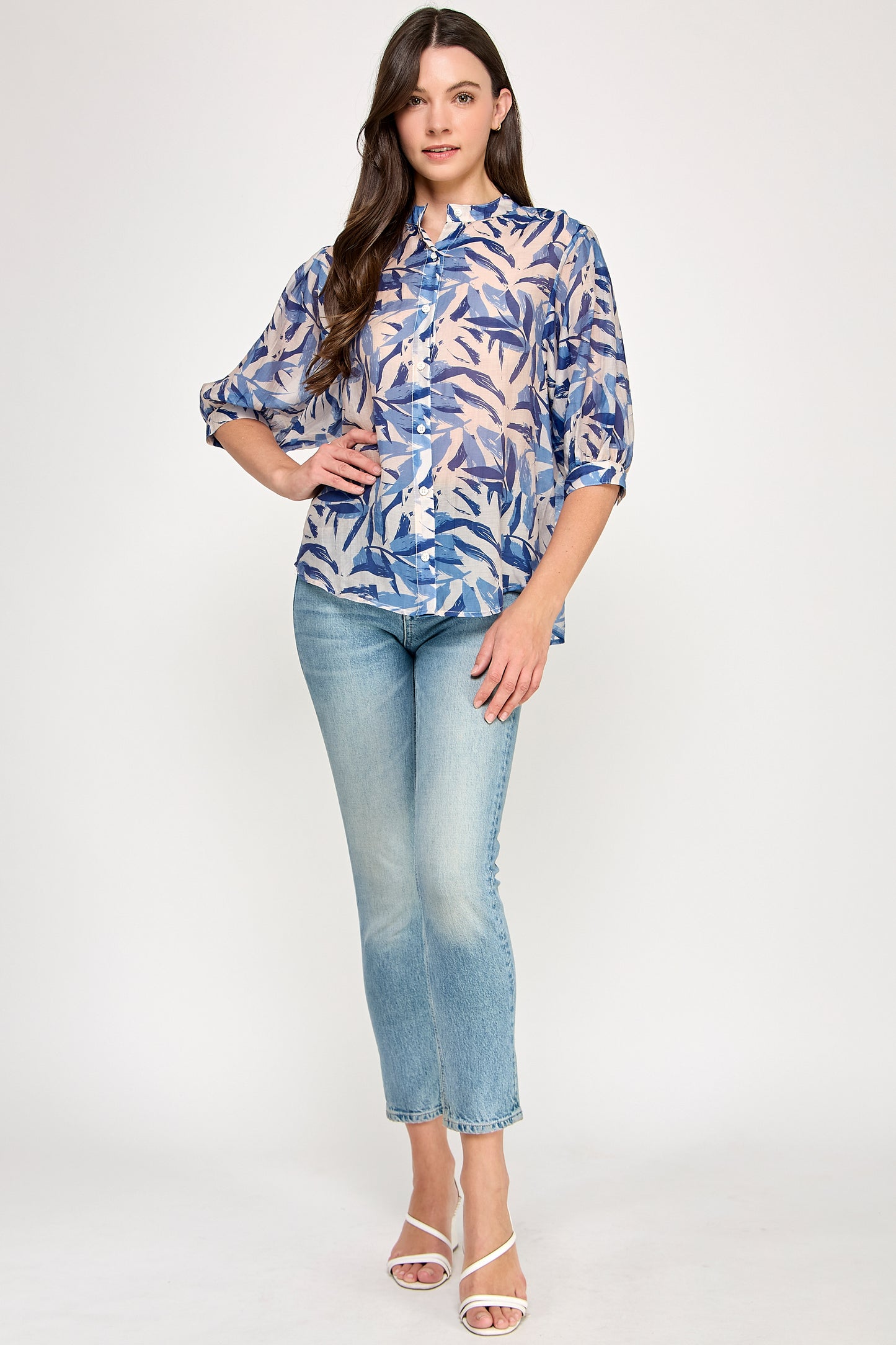 MANDARIN COLLAR LOOSE  FIT BLOUSE