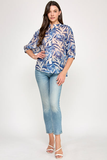 MANDARIN COLLAR LOOSE  FIT BLOUSE