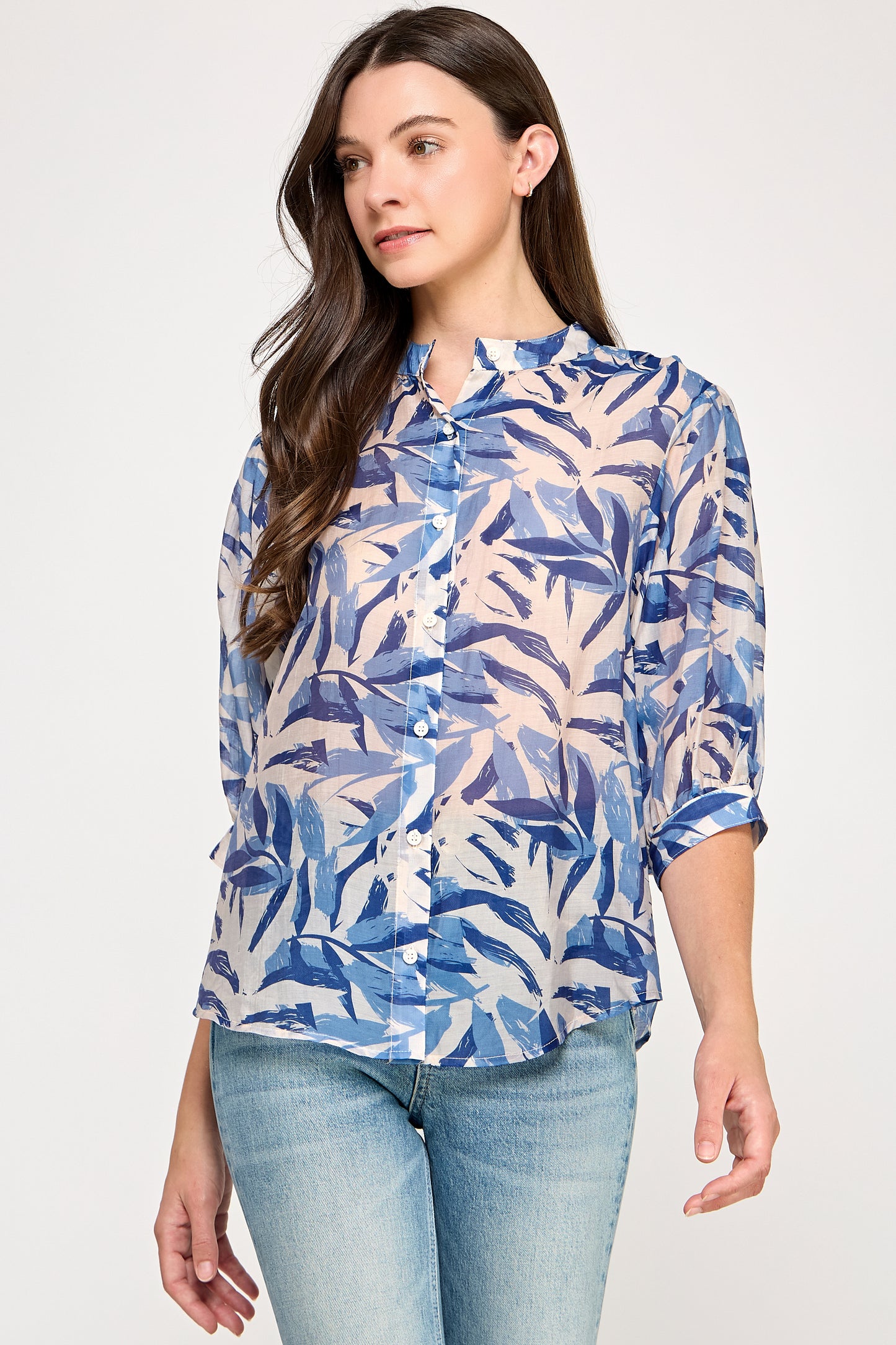 MANDARIN COLLAR LOOSE  FIT BLOUSE