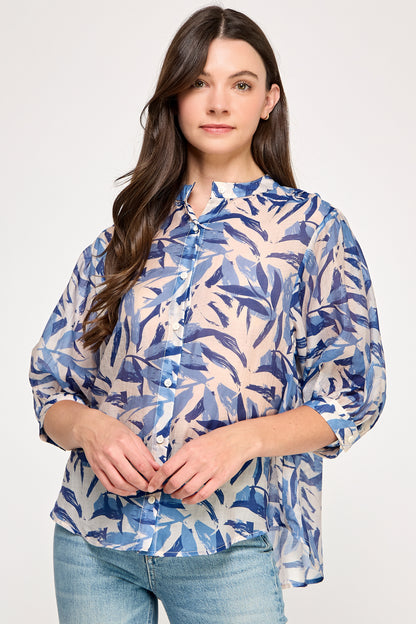 MANDARIN COLLAR LOOSE  FIT BLOUSE