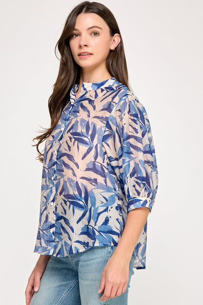 MANDARIN COLLAR LOOSE  FIT BLOUSE