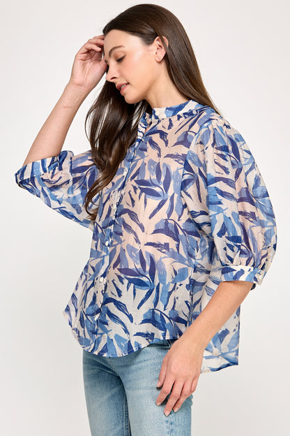 MANDARIN COLLAR LOOSE  FIT BLOUSE