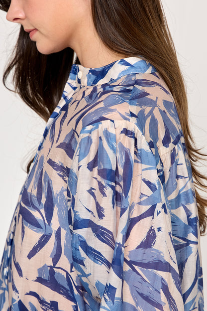 MANDARIN COLLAR LOOSE  FIT BLOUSE