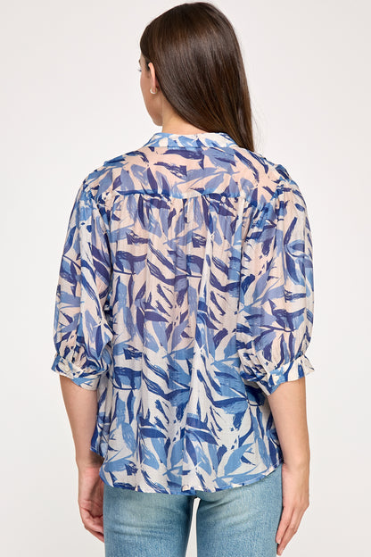 MANDARIN COLLAR LOOSE  FIT BLOUSE