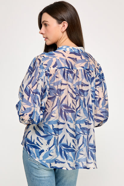 MANDARIN COLLAR LOOSE  FIT BLOUSE