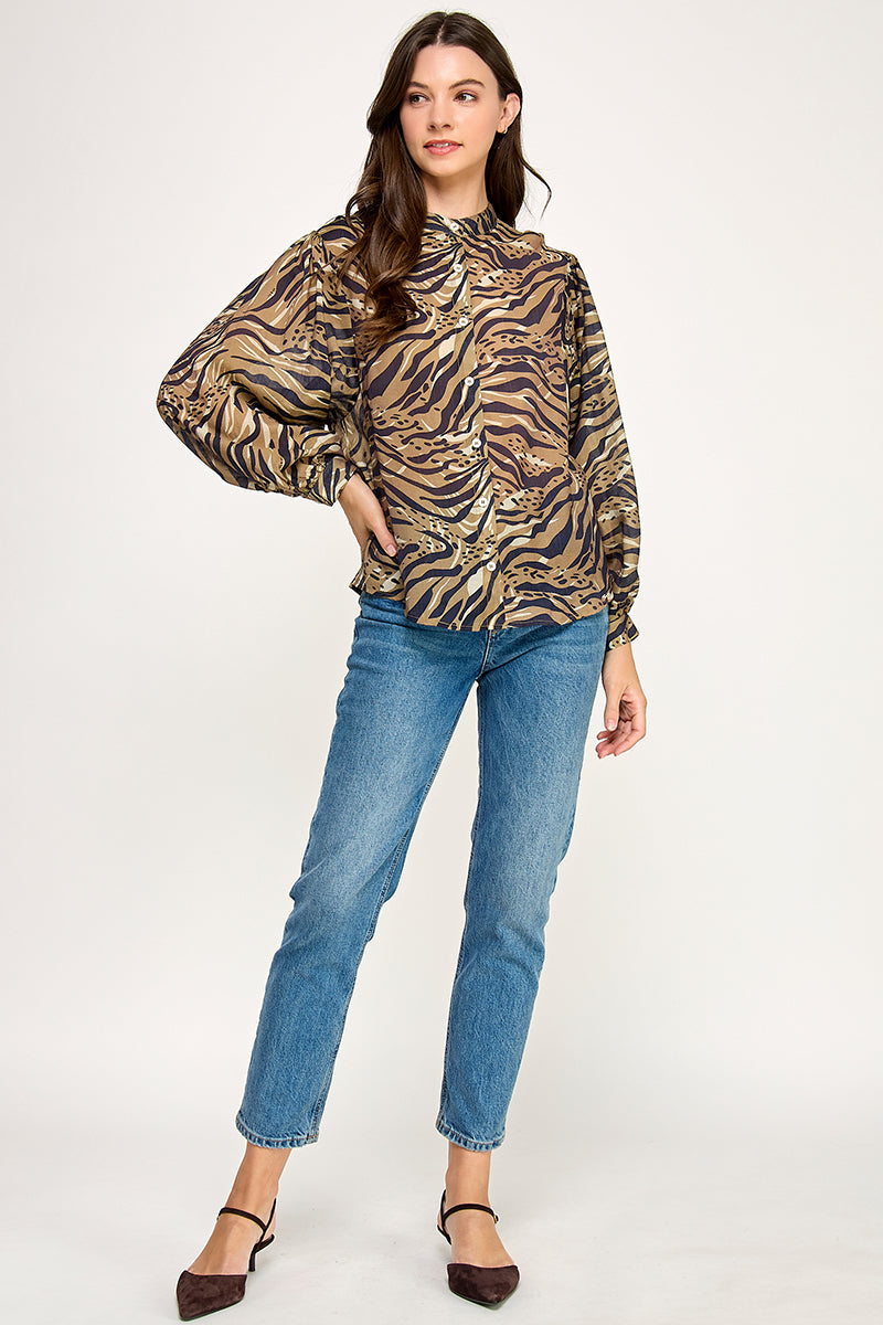 PRINTED BUTTON UP BLOUSE