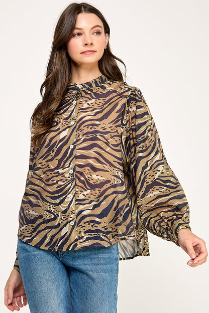 PRINTED BUTTON UP BLOUSE