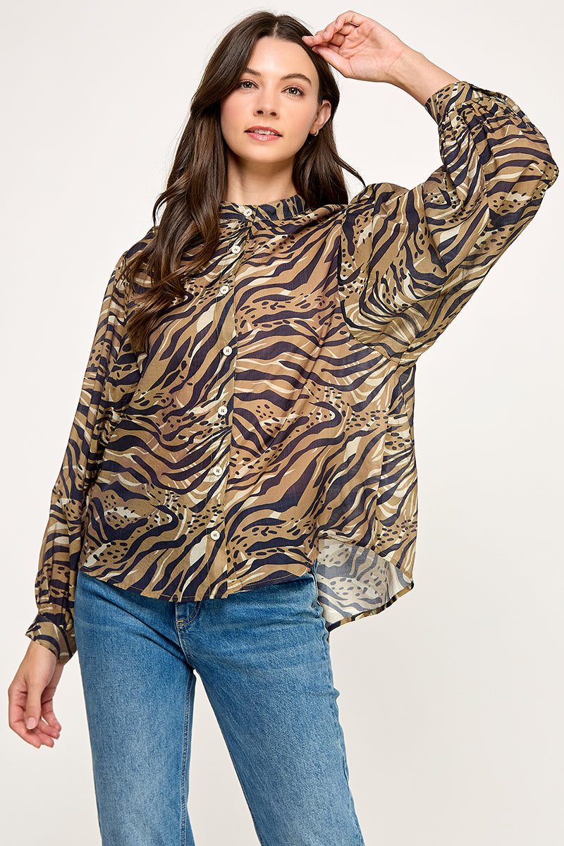 PRINTED BUTTON UP BLOUSE