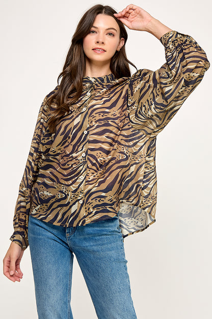 PRINTED BUTTON UP BLOUSE