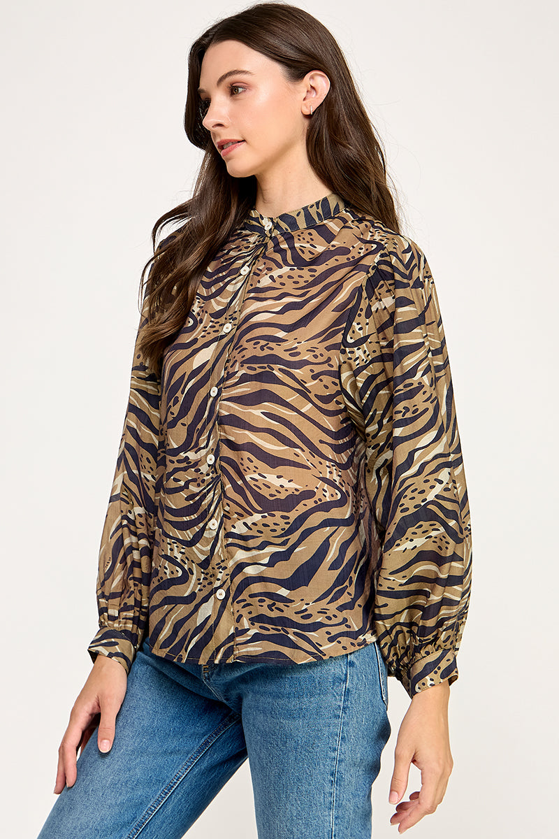 PRINTED BUTTON UP BLOUSE