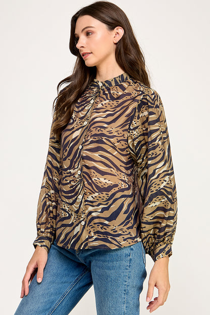 PRINTED BUTTON UP BLOUSE