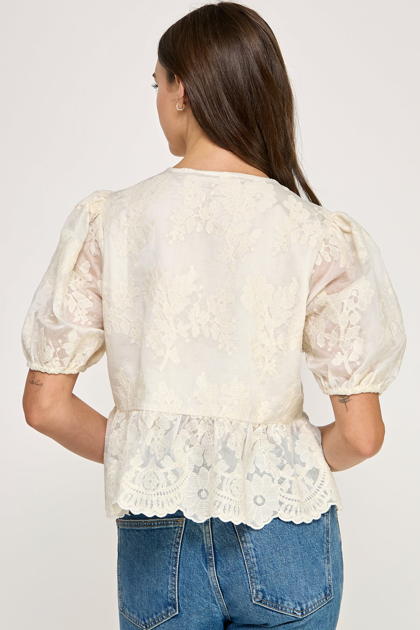 TIE DETAIL EMBROIDERED TOP