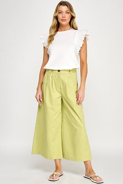 WIDE LEG BELTED POPLIN PANTS