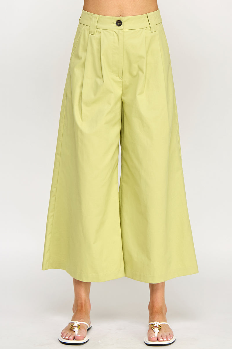 WIDE LEG BELTED POPLIN PANTS