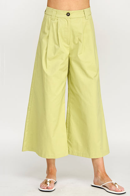 WIDE LEG BELTED POPLIN PANTS