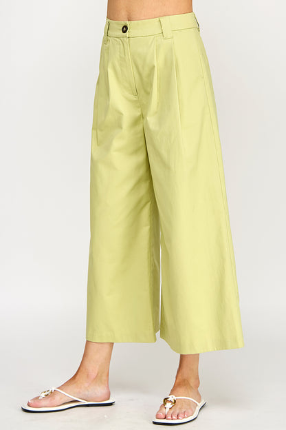 WIDE LEG BELTED POPLIN PANTS