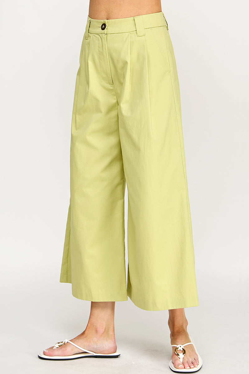 WIDE LEG BELTED POPLIN PANTS