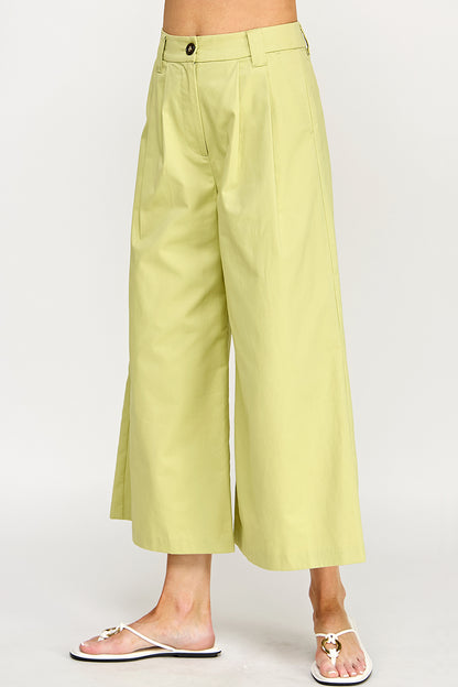 WIDE LEG BELTED POPLIN PANTS