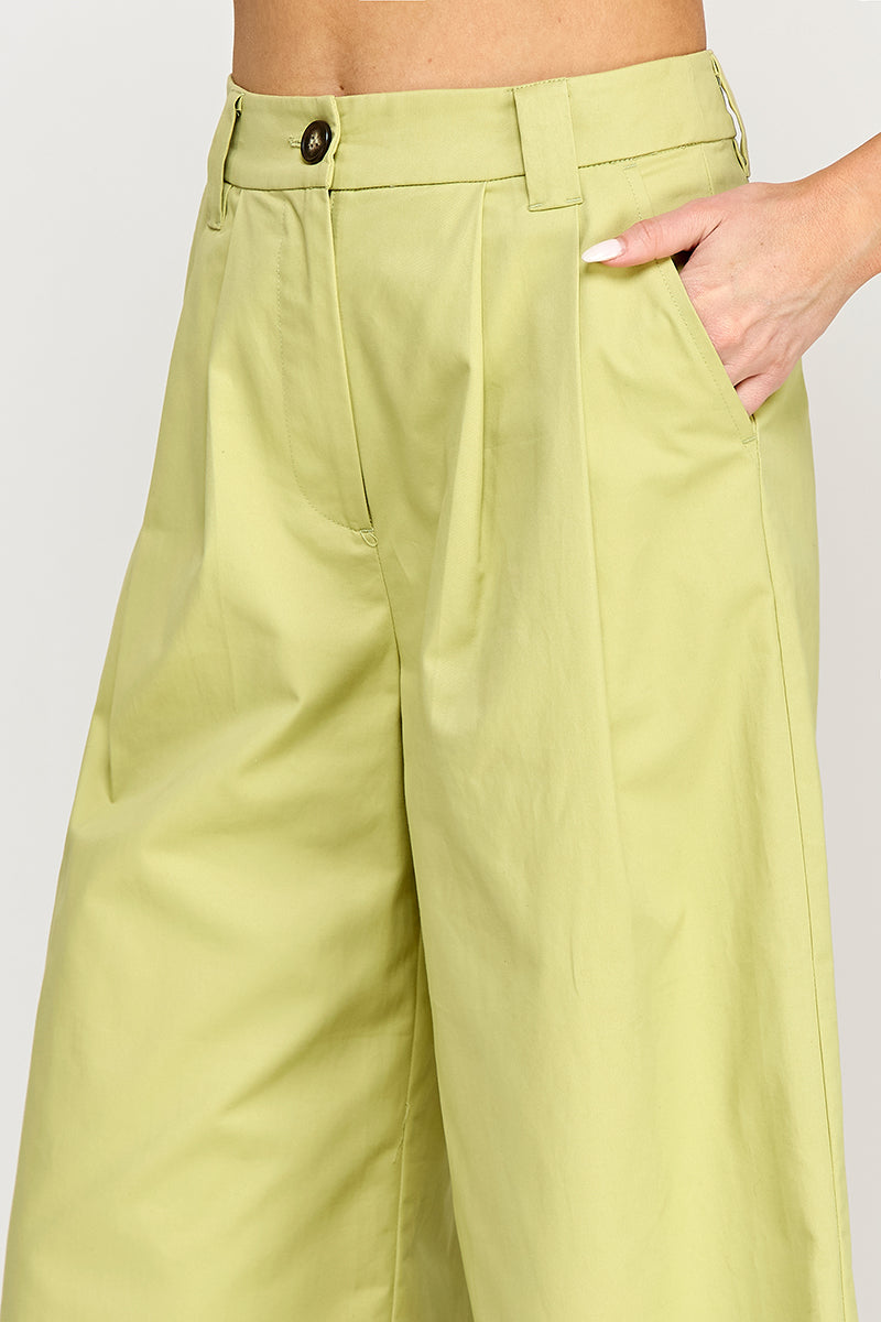 WIDE LEG BELTED POPLIN PANTS