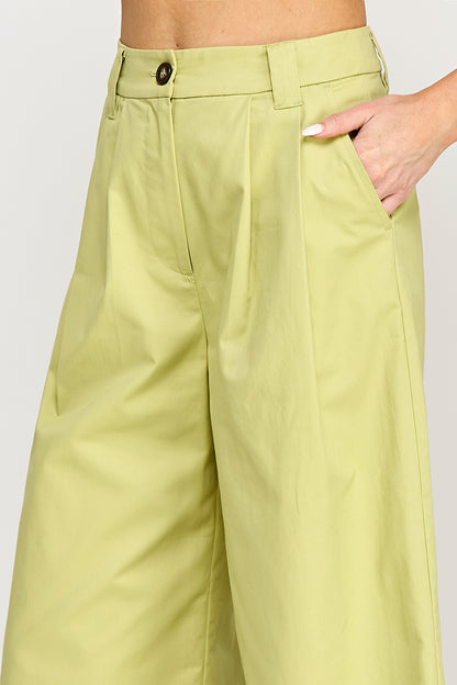 WIDE LEG BELTED POPLIN PANTS