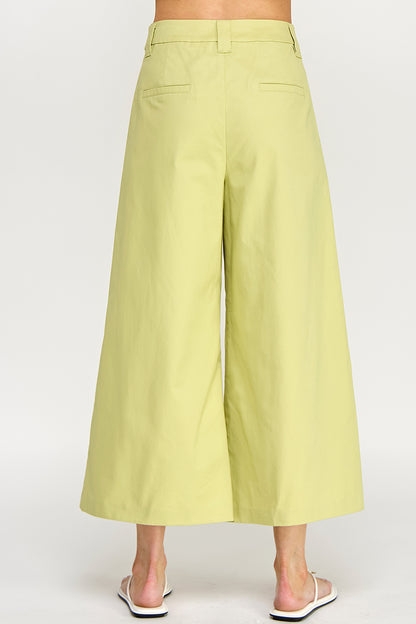 WIDE LEG BELTED POPLIN PANTS
