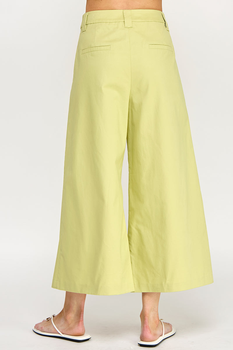 WIDE LEG BELTED POPLIN PANTS