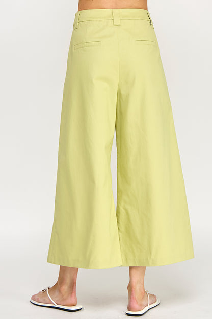 WIDE LEG BELTED POPLIN PANTS