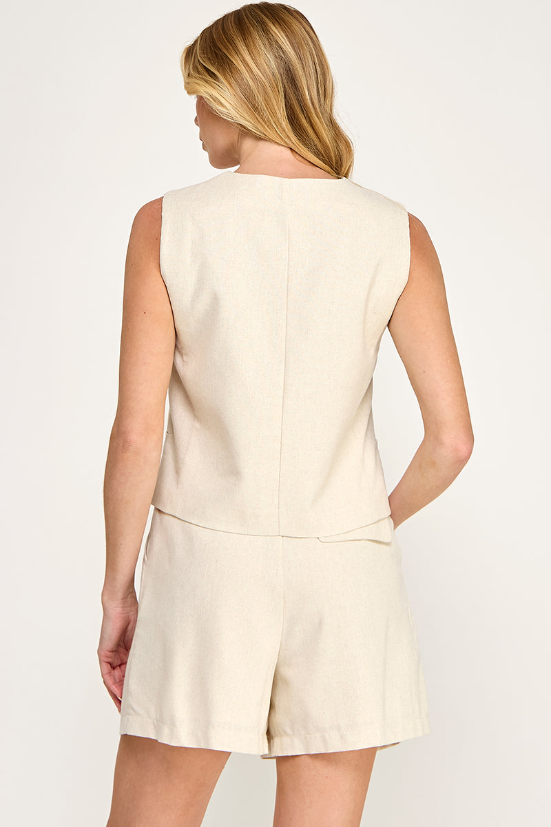 V NECK BUTTON DOWN VEST