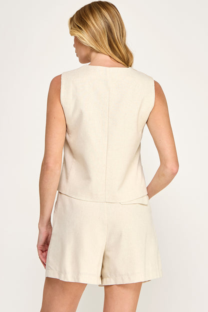 V NECK BUTTON DOWN VEST