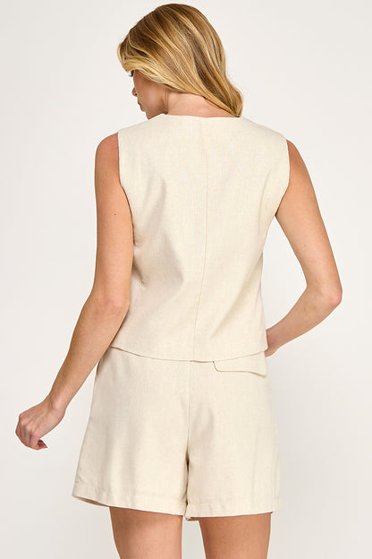 V NECK BUTTON DOWN VEST