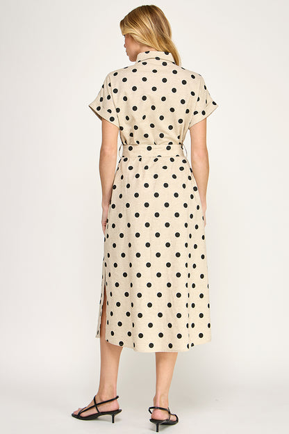 LARGE POLKA DOT BUTTON DOWN LINEN DRESS