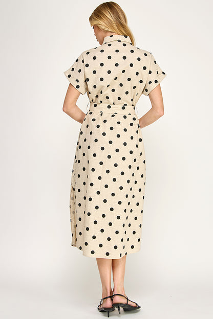 LARGE POLKA DOT BUTTON DOWN LINEN DRESS