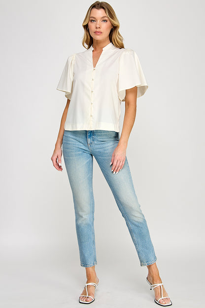 BUTTON FRONT POPLIN TOP