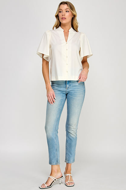 BUTTON FRONT POPLIN TOP