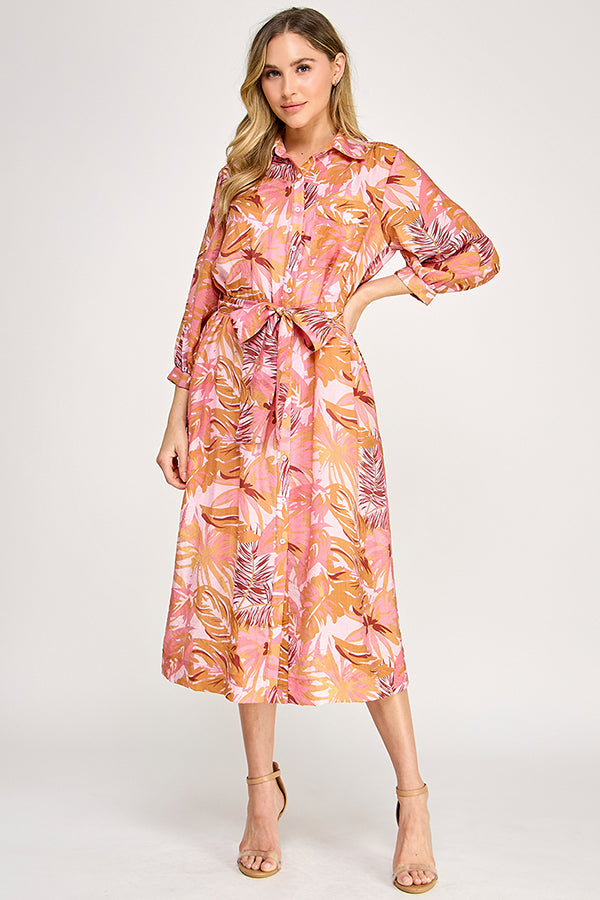 PRINTED LINEN SHIRT DRESS