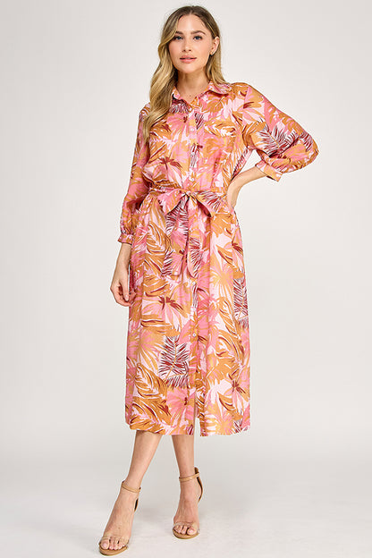 PRINTED LINEN SHIRT DRESS