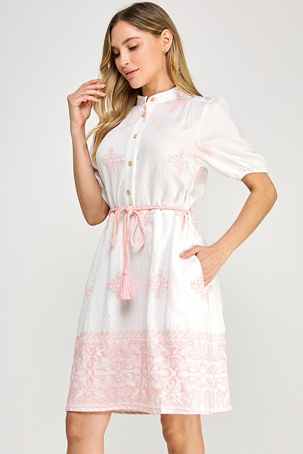 THE EMBROIDERY MINI DRESS WITH POCKETS