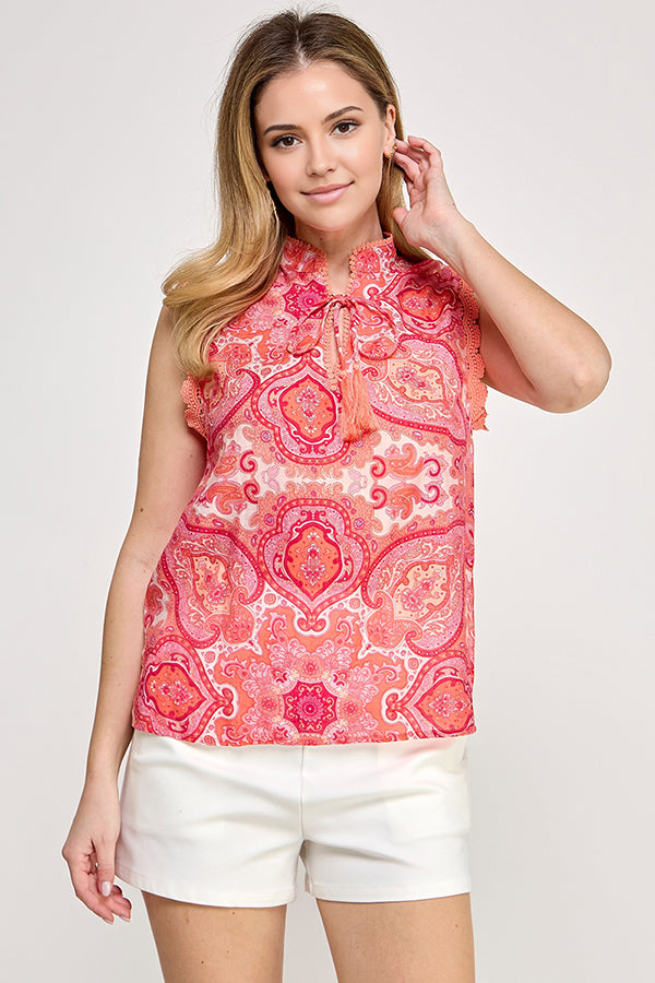 SLEEVELESS PRINTED BLOUSE
