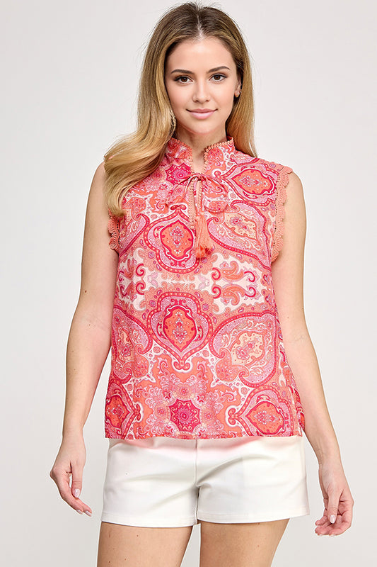 SLEEVELESS PRINTED BLOUSE