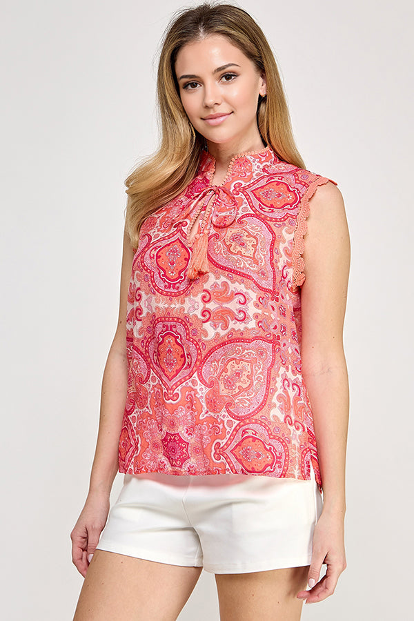 SLEEVELESS PRINTED BLOUSE
